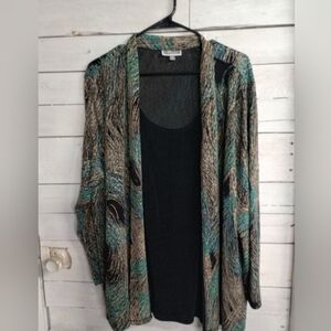 JM COLLECTION Women's Slinky Travel Knit Twinset Pullover Peacock Design Feather